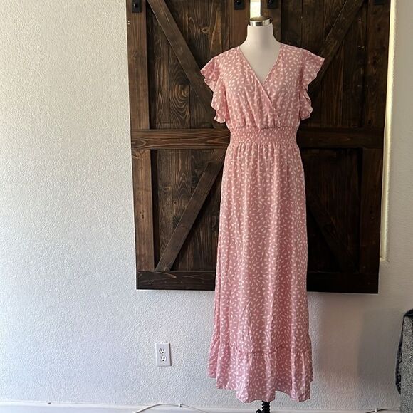 New Allover Print Ruffle Trim Shirred Waist Boho Dress - Picture 3 of 10